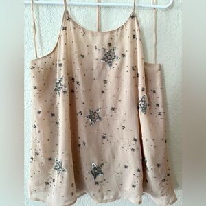 FREE PEOPLE Embellished Star Tank Top Blouse Nude/Beige Size Medium